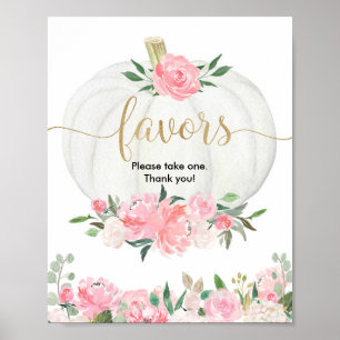 Poster Favor do Chá de fraldas cor-de-rosa com abóbora fl