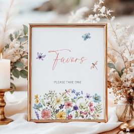 Poster Favor do Chá de fraldas da Borboleta de Flor Selva