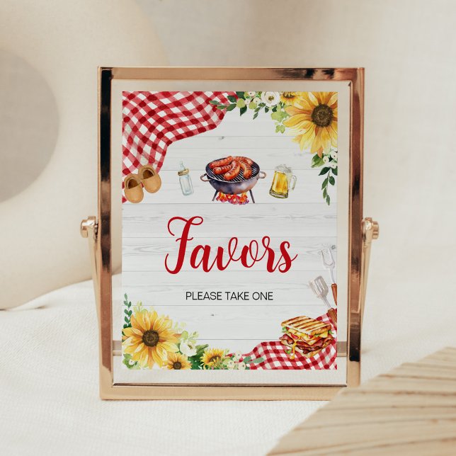 Poster Favor do Chá de fraldas de girassol (Backyard Picnic Baby Shower Favors Sign)