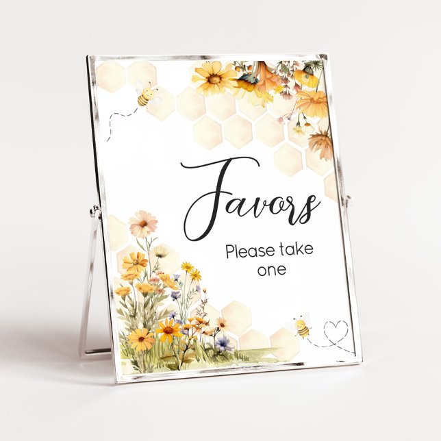 Poster Favor do Chá de fraldas de Mel de Girassol (Sunflower Little Honey Baby Shower Favors Sign)