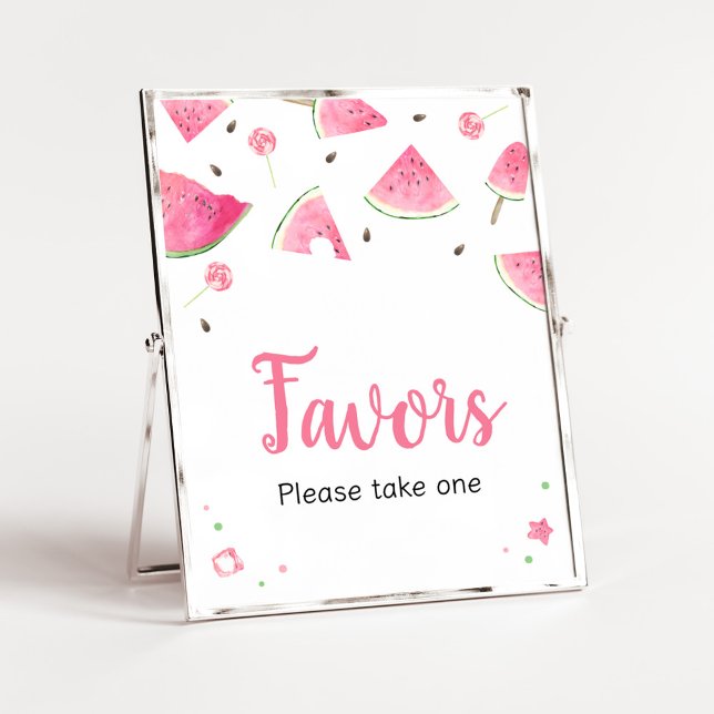 Poster Favor do Chá de fraldas de melancia de bebê doce (Watermelon Sweet Little Baby Shower Favors Sign)