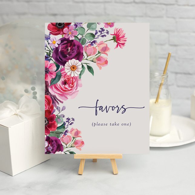 Poster Favor Floral Ousado Casamento (Bold Watercolor Floral Favors Wedding Poster by Painted Paperie
)