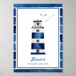 Poster Favor Náutico do Farol Azul Marinho de Aquarela