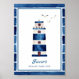 Poster Favor Náutico do Farol Azul Marinho de Aquarela