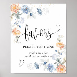 Poster Favor Pegue Um Pêssego Floral Azul