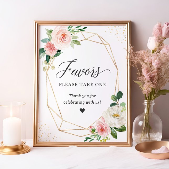 Poster Favor Por Favor Pegue Uma Frame Dourada Blush Flor (Criador carregado)