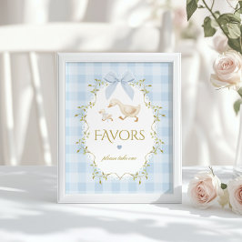 Poster Favor Silly Goose Azul Oliva Xadrez Baby Shower