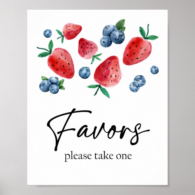 Poster Favor Strawberry Berry First Birthday Girl Sweet (Frente)