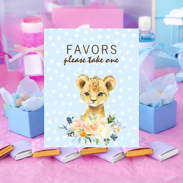 Poster Favorece o Chá de fraldas Lion Cub Floral Blue