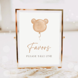 Poster Favores Balão de Urso Boho Neutro Aniversário