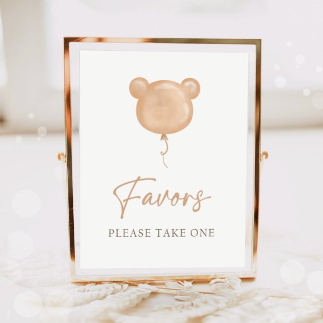 Poster Favores Balão de Urso Boho Neutro Aniversário  (Criador carregado)