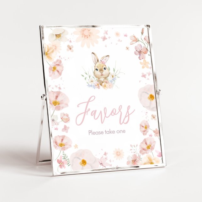 Poster Favores do Chá de fraldas de Coelho Algures (Rabbit Somebunny Baby Shower Favors Sign)