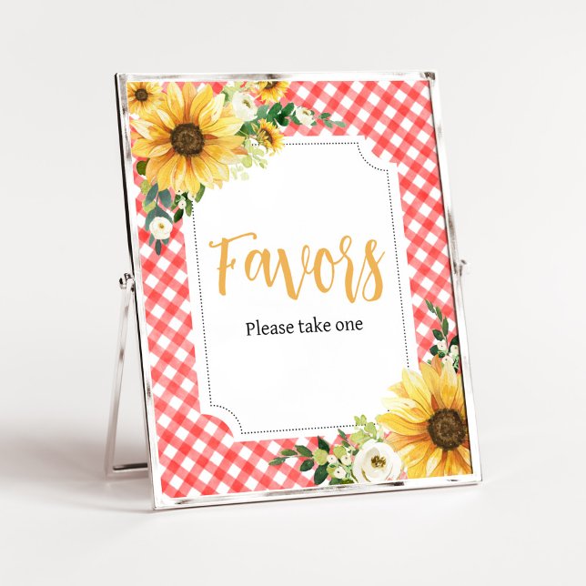 Poster Favores do Chá de fraldas de girassol picnic verme (Floral Picnic Baby Shower Favors Sign)