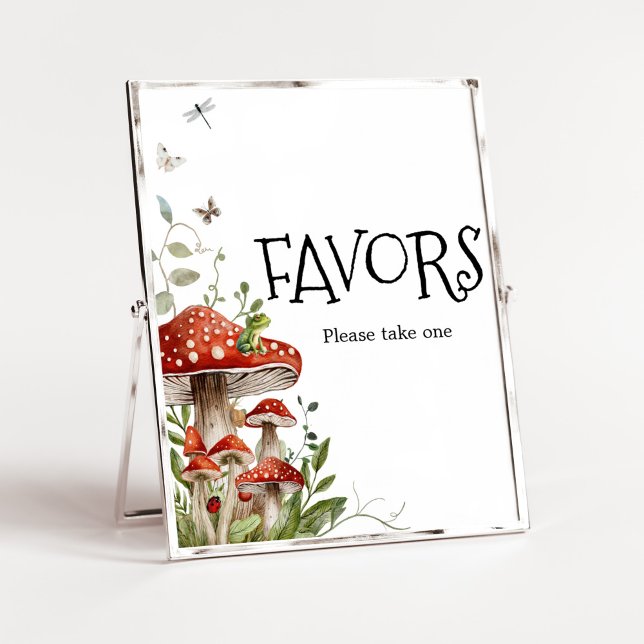 Poster Favores do Chá de fraldas de Queda do Cogumelo do  (Whimsical Mushroom Baby Shower Favors Sign)