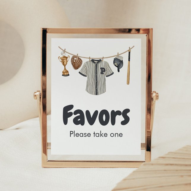 Poster Favores do Chá de fraldas do Baseball com Pequeno  (Baseball Little Slugger Clothesline Baby Shower Favors Sign)