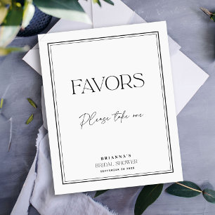 Poster Favores Elegantes para Chá de Noiva Preto e Branco