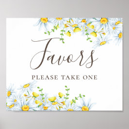 Poster Favores. Margarida aquarela. Casamento floral coun