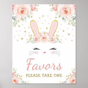 Poster Favores - tome a um/rosa o coelho floral coelho