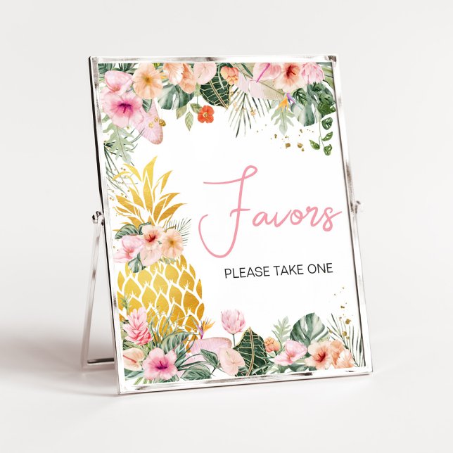 Poster Favoritos ao Chá de fraldas Aloha Pineapple (Floral Aloha Baby Shower Favors Sign)