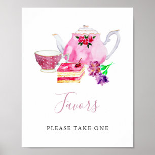 Poster Favoritos Chá de Bebê Festa de Chá Rosa Aquarela