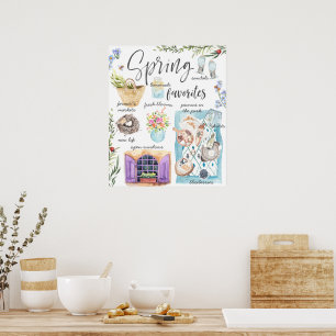 Poster Favoritos da Primavera Elegantes Ilustração Aqua