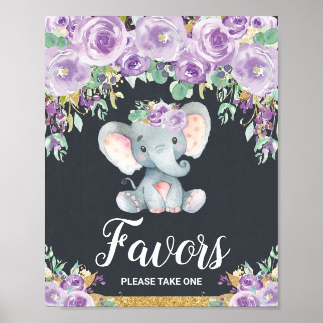 Poster Favoritos de festa de bebê com elefante floral rox (Frente)