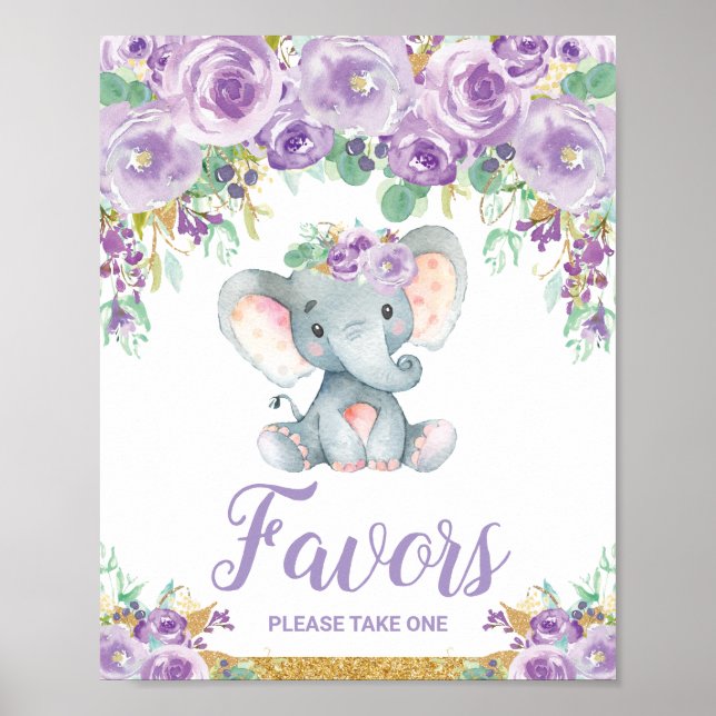 Poster Favoritos de festa de bebê com elefante floral rox (Frente)