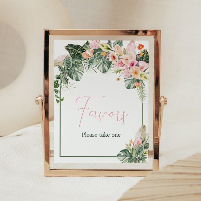 Poster Favoritos do Chá de fraldas Aloha (Aloha Pink Hawaiian Baby Shower Favors Sign)