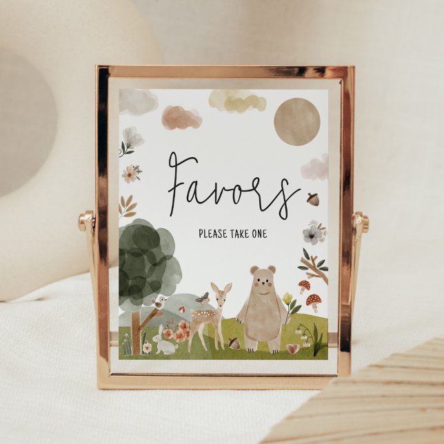 Poster Favoritos do Chá de fraldas Boho Woodland (Boho Woodland Animals Baby Shower Favors Sign)