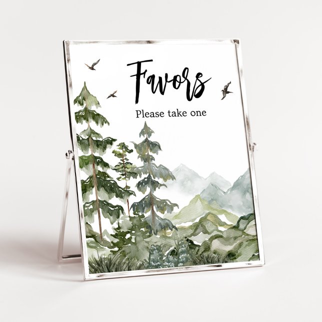 Poster Favoritos do Chá de fraldas de Aventura Florestal (Boy Woodland Baby Shower Favors Sign)