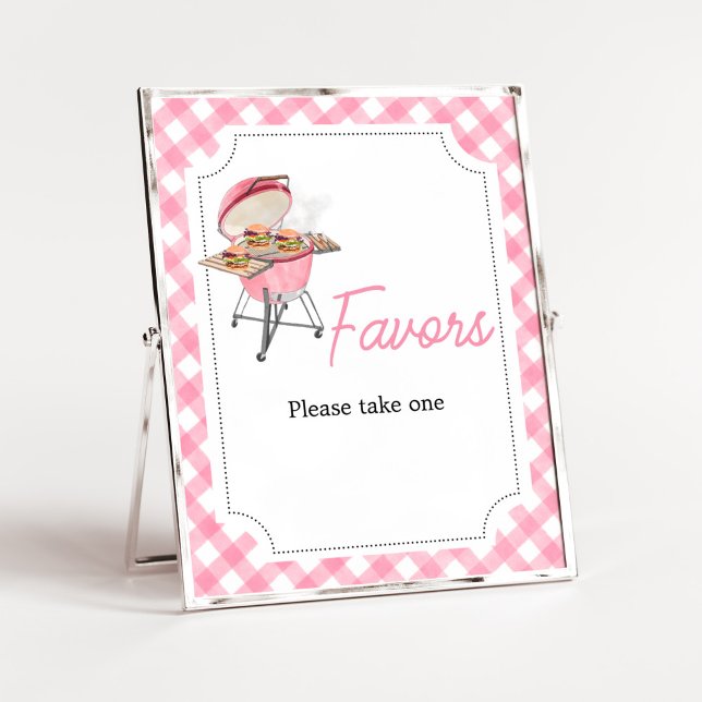 Poster Favoritos do Chá de fraldas do CHURRASCO do Burger (Girl Backyard BBQ Baby Shower Favors Sign)