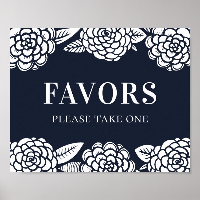 Poster Favoritos. Flores modernas da marinha. Casamento f (Frente)