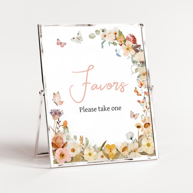 Poster Favoritos para Chá de Bebê Borboleta Flor Silvestr (Little Butterfly Wildflower Baby Shower Favors Sign)
