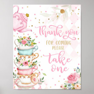 Poster Favoritos para festas De Chá Floral Rosa E Dourad