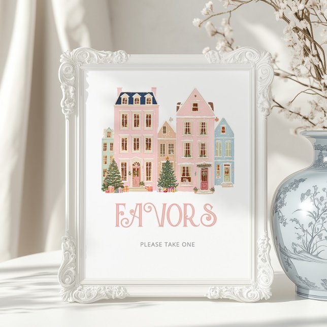 Poster Favors Christmas village Winter Baby Shower (Criador carregado)