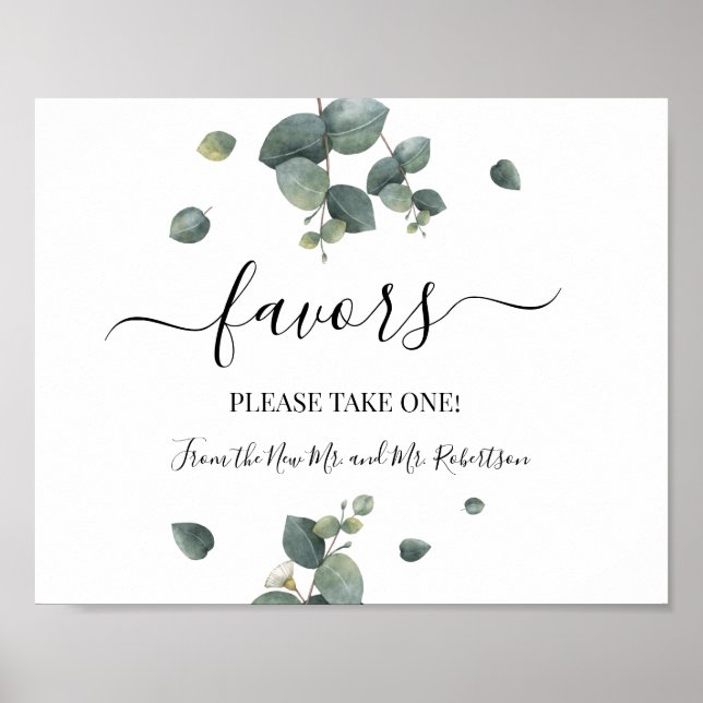 Poster Favors Shower Wedding Greenery Eucalyptus Sign (Frente)