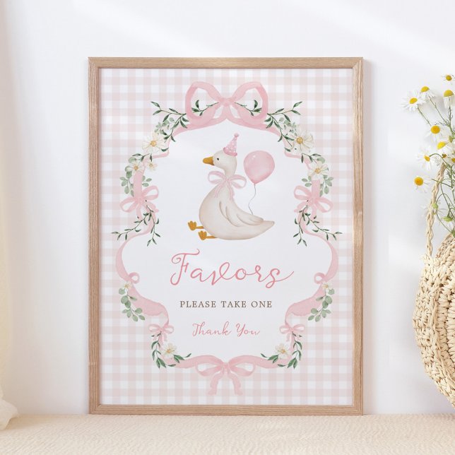 Poster Favors Sign - Pink Bow One Silly Goose Table Sign (Criador carregado)