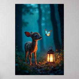 Poster Fawn e borboleta na Floresta Encantada