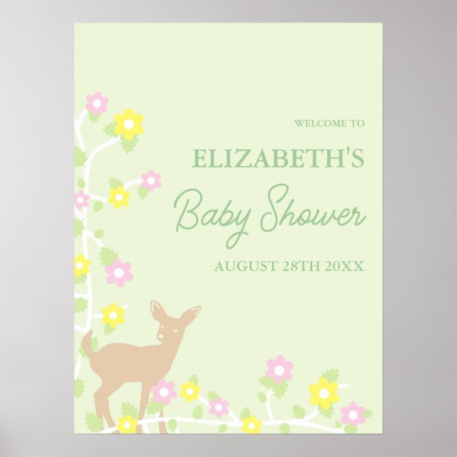 Poster Fawn Floral Girl Baby Shower (Frente)
