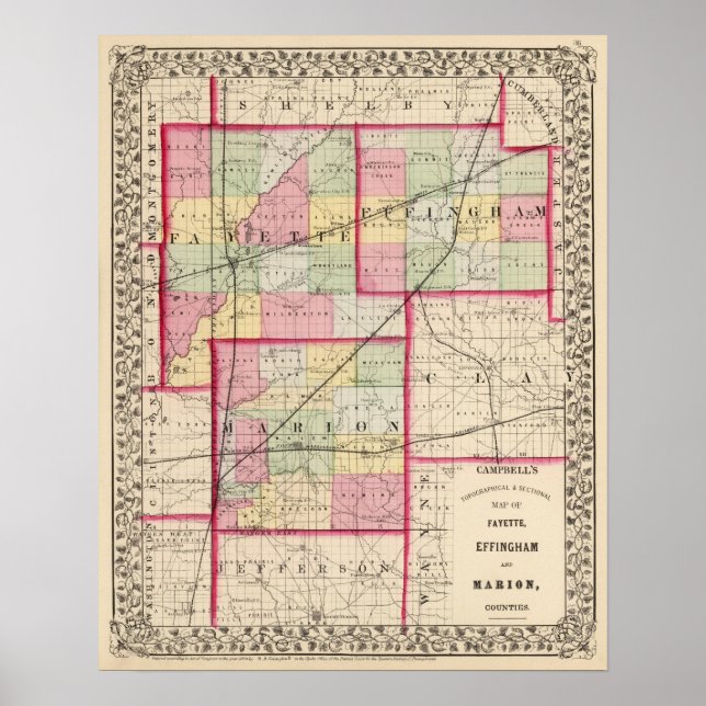 Pôster Fayette, Effingham, Marion, condados (Frente)