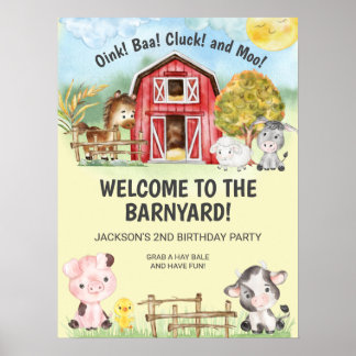 Poster Fazenda Animal Barn Themed segundo aniversário Wel