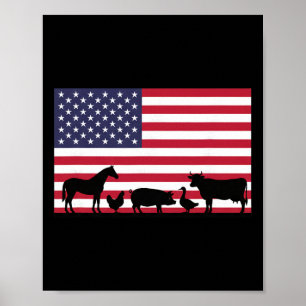 Poster Fazenda da Bandeira Americana Animais Cavalo Vaca