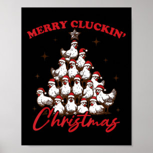 Poster Fazenda De Árvore De Frango De Natal Da Feliz Retr