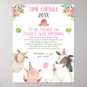 Poster Fazenda de Cápsula Horária Aniversário Rapariga Gu