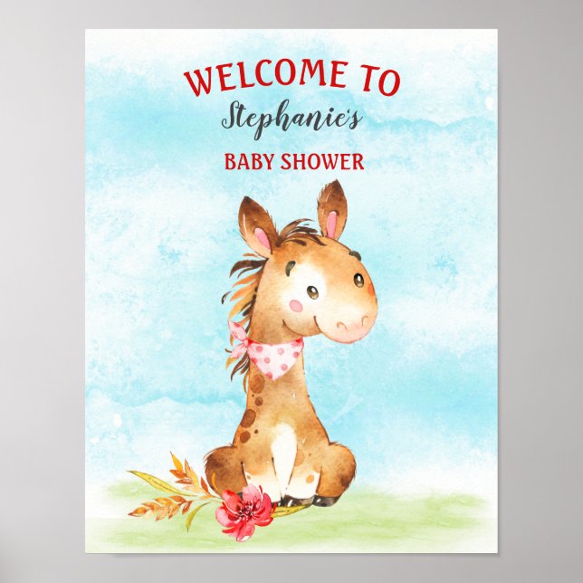 Poster Fazenda de Chá de fraldas de Cavalo de Aquarela (Frente)