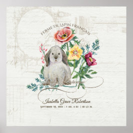 Poster Fazenda de coelho francês Coelho Vintage Nome do b