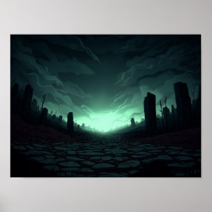 Poster Fazenda Surreal de Ficção Científica com Ilustraçã