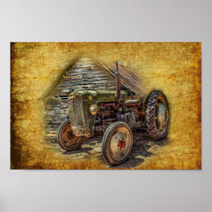 Poster Fazenda Vintage Trator Velho Shed