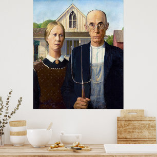 Poster Fazendeiro Americano Gótico de Grant Wood Vintage 