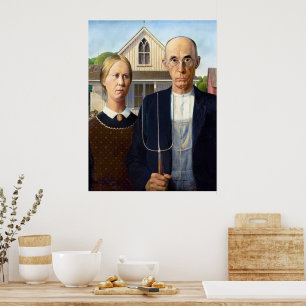 Poster Fazendeiro Americano Gótico de Grant Wood Vintage